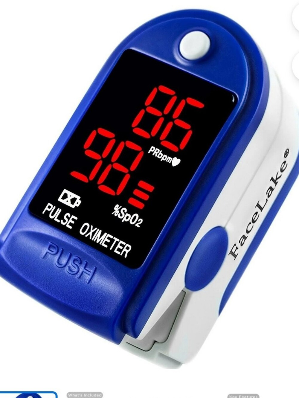 FaceLake Pulse Oximeter - Blue & White LED Display